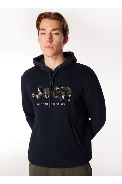 JEEP Navy Men's Hooded Relaxed Embroidered Sweatshirt C4WM-SWT4236