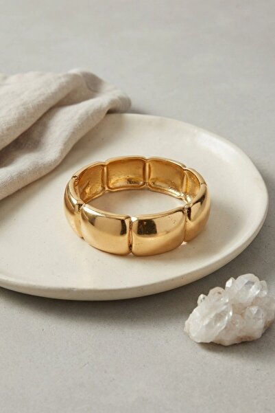 TakÇalıştır Gold Color Brass Bean Model Vintage Thick Handcuff Bracelet
