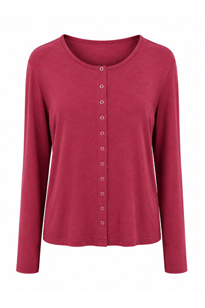 Buket Teke Burgundy Full Length Snap Modal Blouse