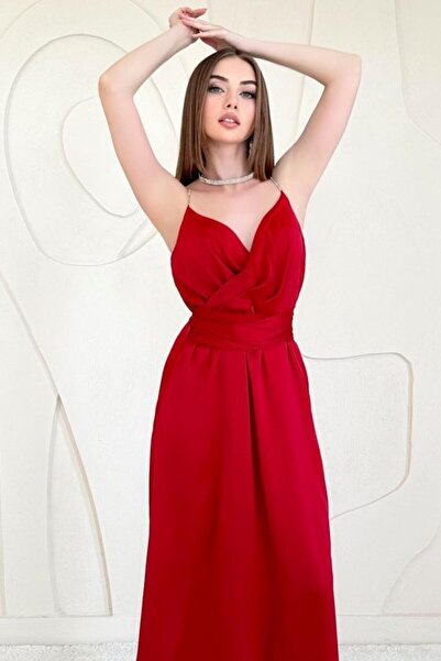 Elbee Fashion Woman Φόρεμα Princess με κόκκινο λουράκι