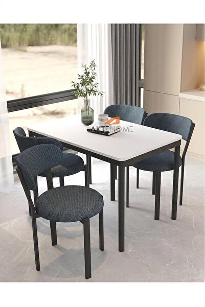 Aktehome Luna 4 Kişilik Mutfak Masa Sandalye Takımı 70x110 cm Antrasit Beyaz