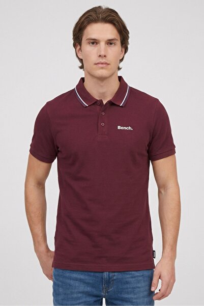 BENCH Men Regular Fit Brand Logo Short Sleeve Polo Shirt, Burgundy