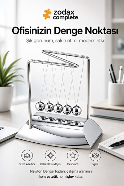 ZODAX COMPLETE Masa Üstü Newton Denge Topları | Stres Giderici Ürün | Ofis Ma...