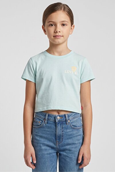 Levi's Kids Girl Crew Neck Short Sleeve Graphic Print T-Shirt,Mint Green