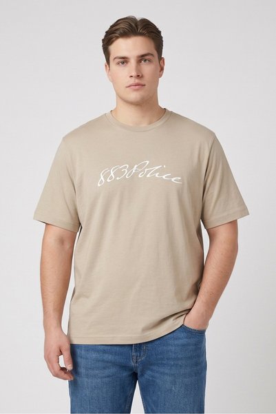 883 Police Men Crew Neck Short Sleeve Graphic Print T-Shirt, Camel