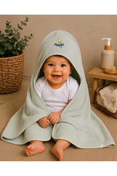 krm kerem bebe 100% Cotton Embroidered Swaddle Baby Bath Towel with Hood