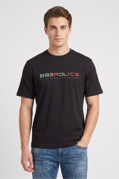 883 Police Men Crew Neck Short Sleeve Graphic Print T-shirt, Black