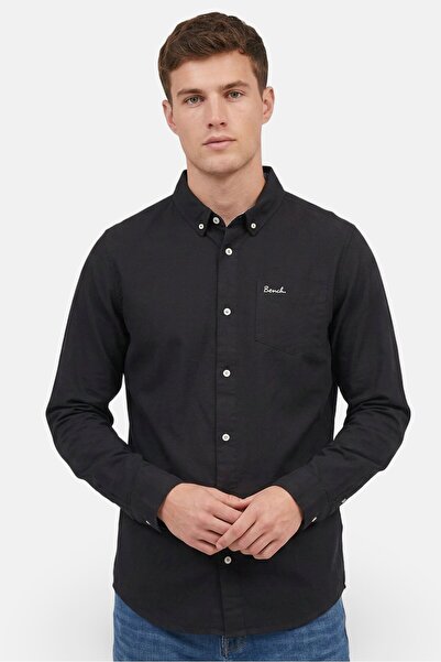 BENCH Men Regular Fit Embroidered Logo Long Sleeve Casual Shirt, Black