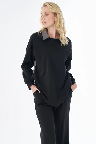 KYR Ruffle Detailed Rayon Sweatshirt Black