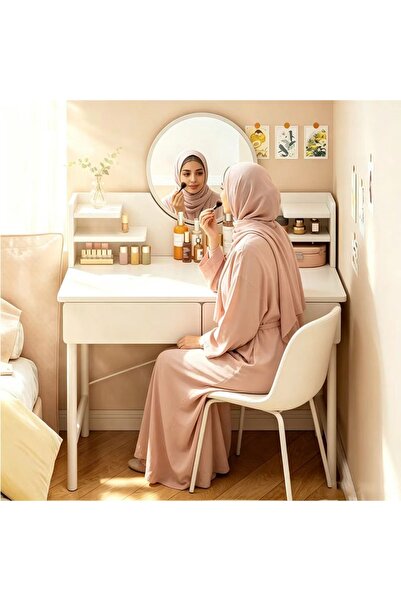 Generic Brand طاولة تجميل بيضاء عصرية مع درجين ورفوف عرض، طاولة مكياج بدرجين ...