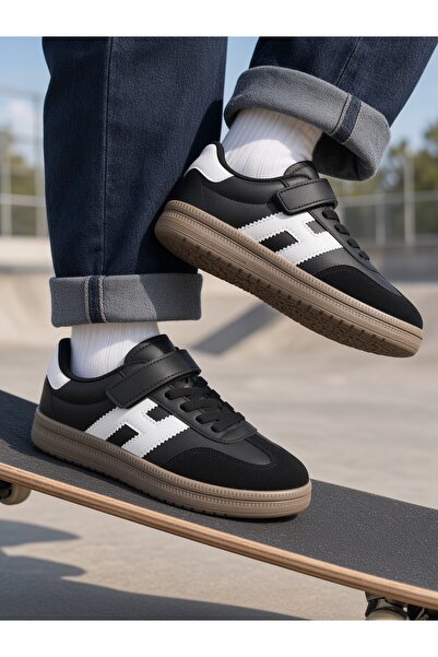 McDark Children's Sneaker Shoes with Velcro and Elastic Laces - Black