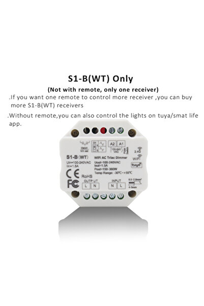 Choice S1-B(WT) Dimmer Only Tuya Dimmer Switch 220V Wifi Smart Life APP 2.4G ...