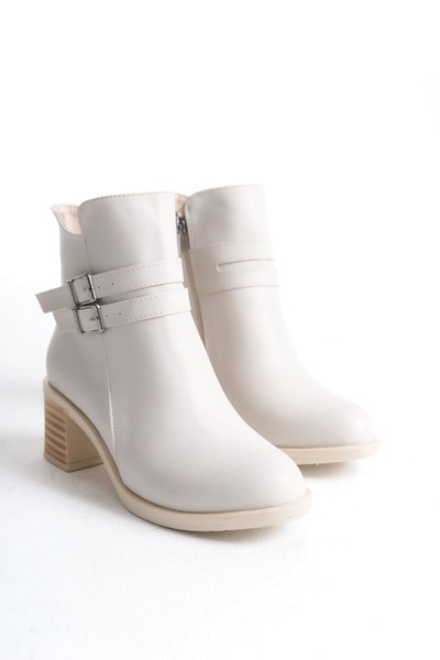 Zapatos Noemi Buckle Zippered Orthopedic Sole Heeled Women's Boots Ckt - Cream