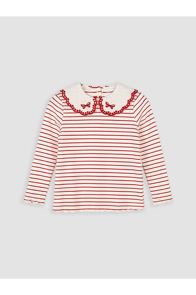 LC Waikiki Lcw Baby Ecru Baby Collar Striped Baby Girl T-Shirt