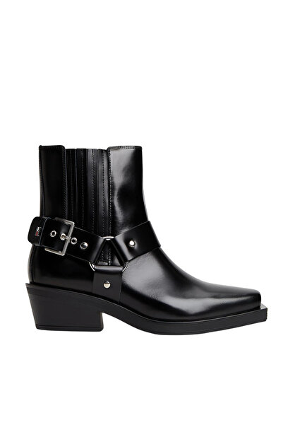Tommy Hilfiger Γυναικεία Δερμάτινα Cowboy Μποτάκια Μαύρα Tommy Jeans EN0EN031...