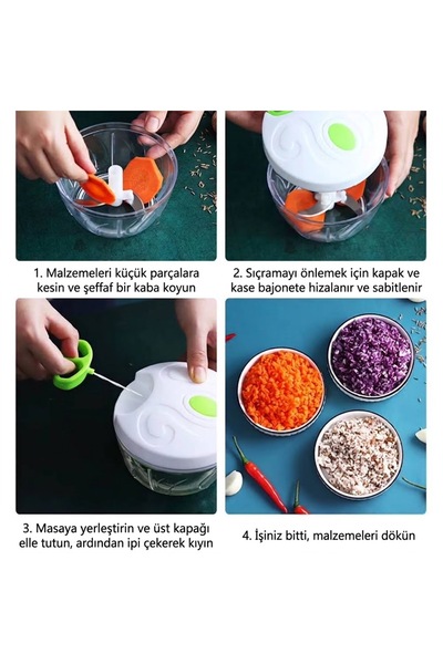 ORVİCA 3 Bıçaklı Ipli Manuel El Rondosu - Ipli Çekmeli 3 Bıçaklı El Blenderı