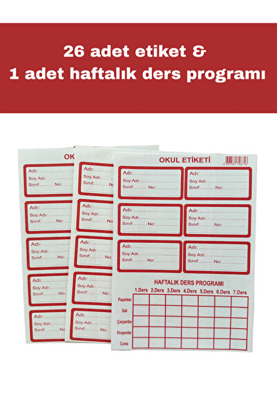 Klasik Okul Etiket Seti - 26 Adet Etiket & 1 Adet Haftalık Ders Programı Defter Etiketi Kitap Etiketi