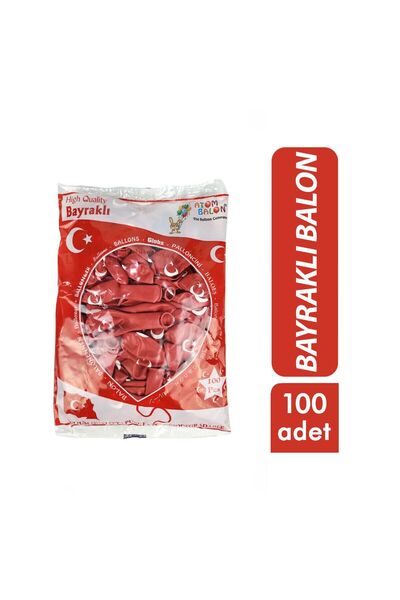 BuradaBuldun Atom 100 Turkish Flag Balloons - October 29, April 23 School Dec...