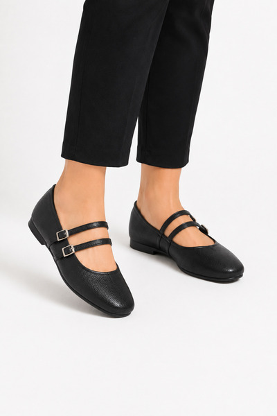 Jagulep Double-Strapped Women's Ballerina Shoes Black