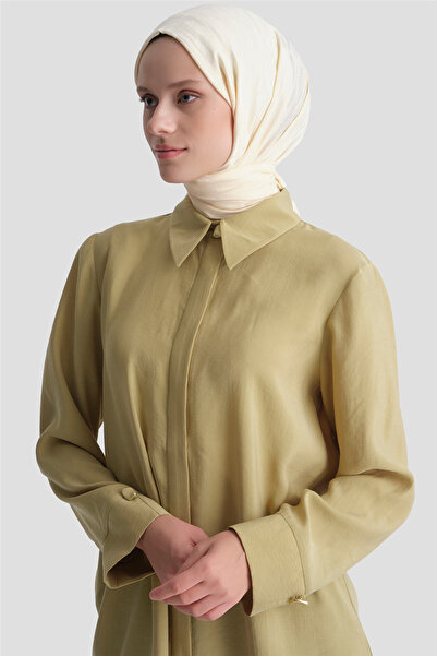 Armine Modal Blend Buttoned Basic Tunic Milk Coffee