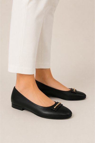 Jagulep Stylish Women's Ballerina Shoes with Buckle Detail Black