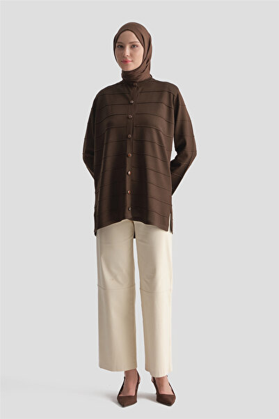 Armine Striped Basic Knitwear Cardigan Bitter Brown