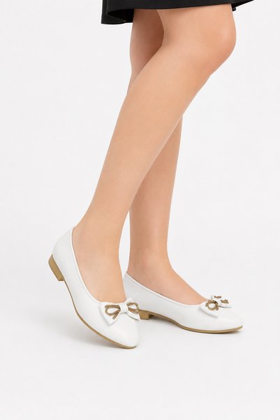 Jagulep Women's Ribbon Ballerinas White