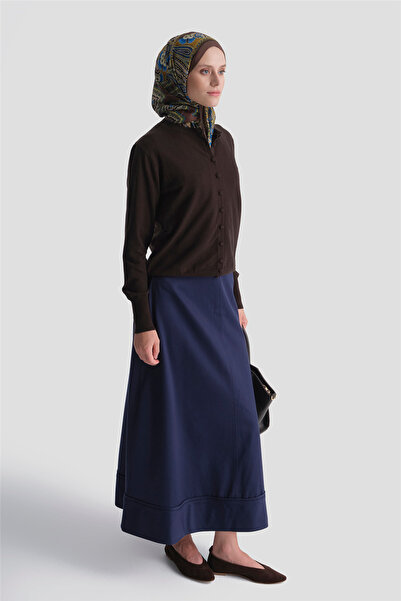 Armine Button Detailed Basic Cardigan Bitter Brown