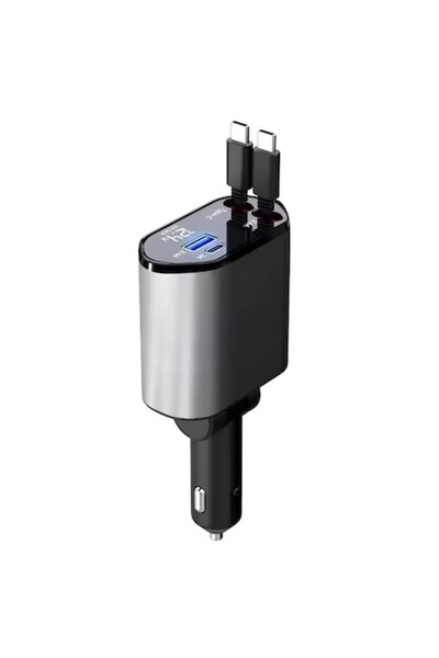 OEM Încărcător auto, 100W, cablu Type-C retractabil, porturi duale USB și USB...