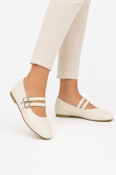 Jagulep Double-Strapped Women's Ballerina Shoes Beige