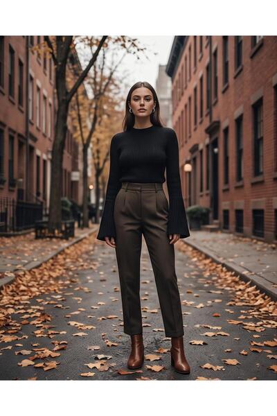 Trend Kapında Modern Sleeve Detailed Ribbed Knit Sweater