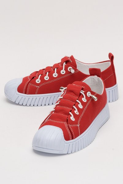 Jagulep Women's Easy-To-Wear Rubber Laced Sports Linen Sneaker Shoes Red