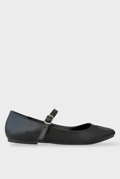Jagulep Women's Belt Detail Ballerina Shoes Black
