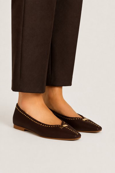 Jagulep Stoned Suede Women's Ballerina Shoes Brown