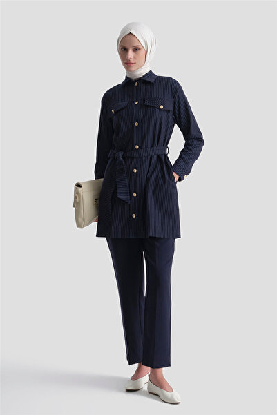 Armine Navy blue elastic waist trousers