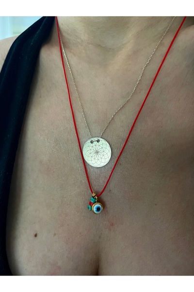 Hoop jewelery Kırmızı ip turkuaz nazar uçlu kolye