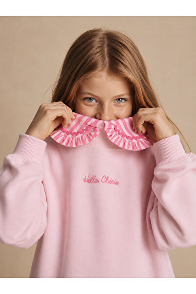 Milo Sol Milo+Sol Kız Çocuk Pembe Fırfırlı Yakalı Nakışlı Sweatshirt – Hello Chérie