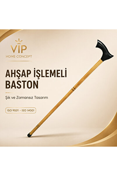 Vip Home Concept Ahşap İşlemeli Baston Siyah Tutma Saplı Klasik Şık Tasarım