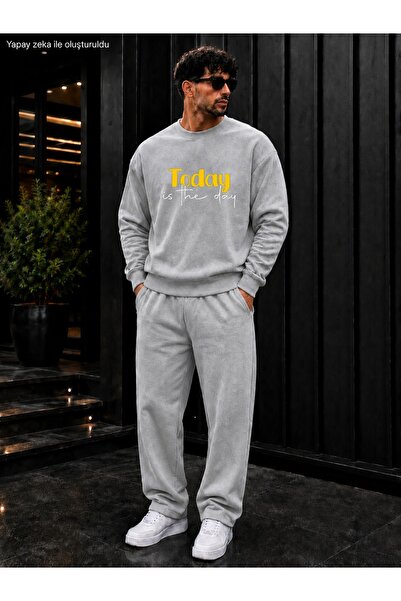 caddekombin Men's Today Is the Day Typography Printed Crew Neck Regular Fit M...