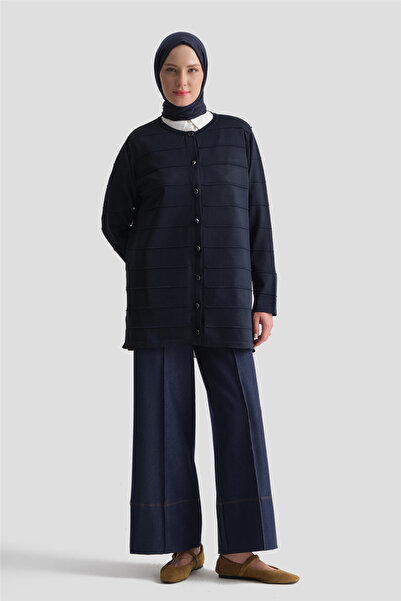 Armine Striped Basic Knitwear Cardigan Navy Blue
