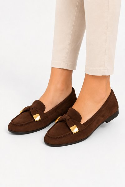 Jagulep Ribboned Suede Women's Ballerina Shoes Brown