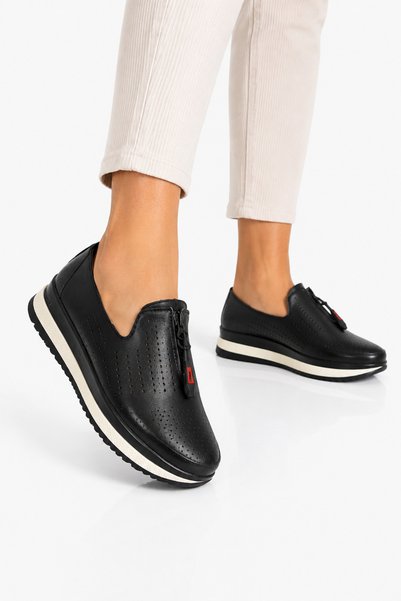 Jagulep Orthopedic Airy Soft Sole Zipper Detail Mother Women's Ballerinas Bla...