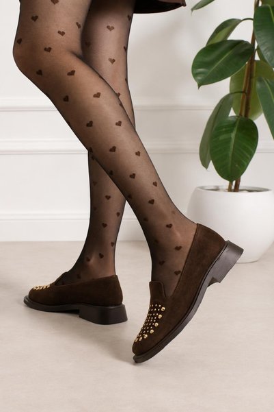 Roshin Shoes Noul sezon Pantofi de colegiu cu detalii din piatră, culoare maro, piele sintetică