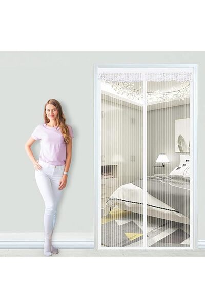 THMINS باب شبكي مغناطيسي 120x220 سم - ذاتي الإغلاق، شديد التحمل، حاجز شبكي يع...
