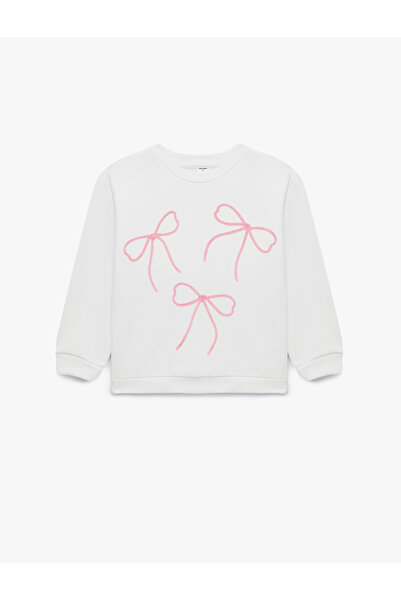Koton Bowknot Embroidered Long Sleeve Crew Neck Ribbed Sweatshirt