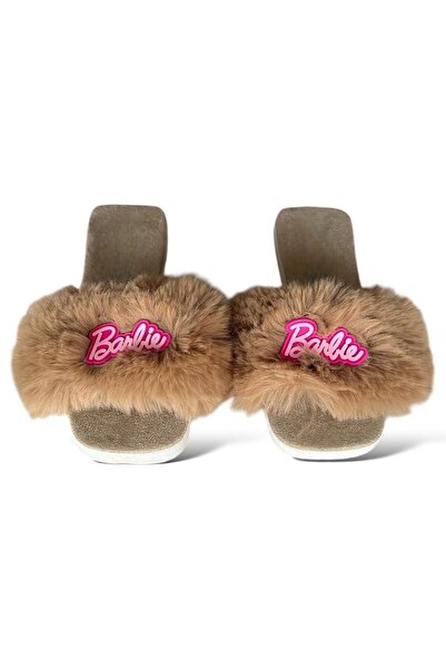 Jagulep Barbie Detaylı Peluş Kadın Ev Terliği VİZON