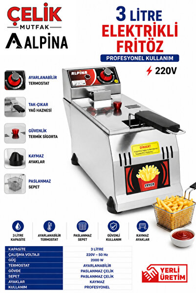 ALPİNA MUTFAK Alpina Fritöz Sanayi Tipi Elektrikli Patates Kızartma Makinesi ...