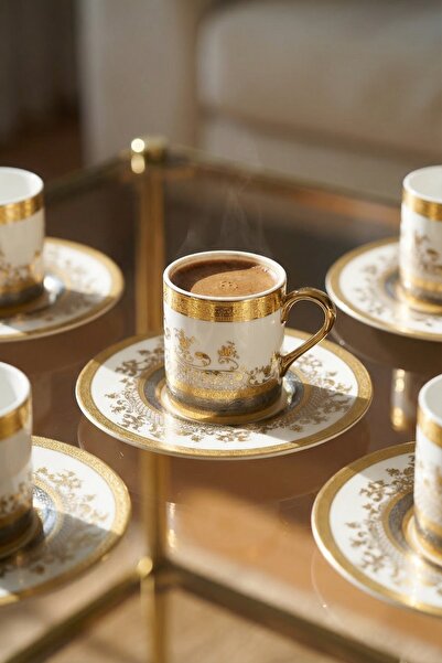 ACAR Set de cești de cafea din porțelan Laurens pentru 6 persoane cu detalii ...
