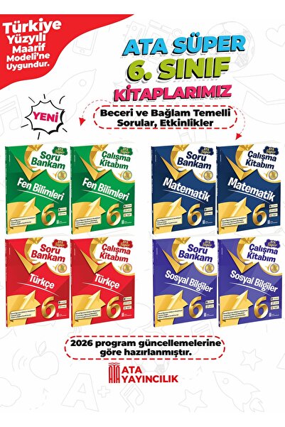 Ata Yayıncılık 6. Sınıf Ata Süper Çalışma Kitabım + Soru Bankam Set - 8 Kitap