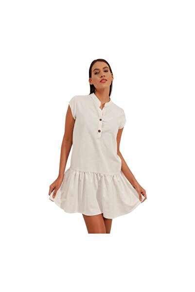 Generic Women's Linen Mini Dress – Effortlessly Chic, Off-White